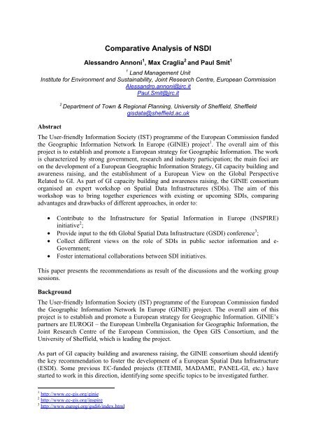 Comparative Analysis of NSDI - EC GI &amp; GIS Portal