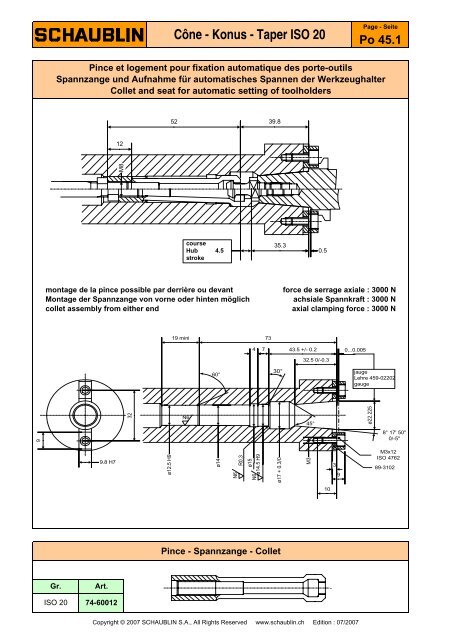 Cône - Konus - Taper ISO 20 ; 25 - Schaublin SA