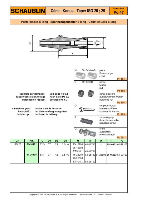 Cône - Konus - Taper ISO 20 ; 25 - Schaublin SA