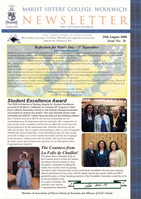 Issue No 26 29th August 2008.indd - Marist Sisters College Woolwich