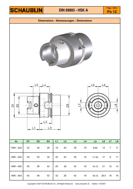 DIN 69893 - HSK A - Schaublin SA