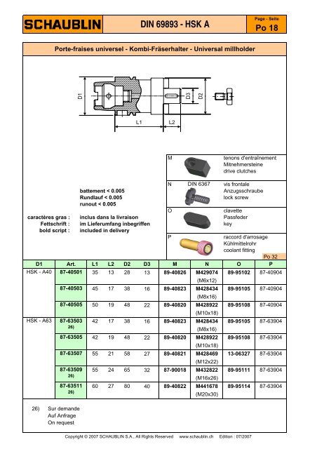 DIN 69893 - HSK A - Schaublin SA