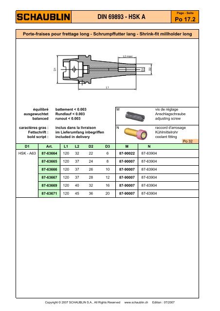 DIN 69893 - HSK A - Schaublin SA