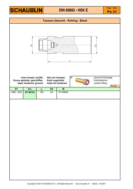 DIN 69893 - HSK E - Schaublin SA