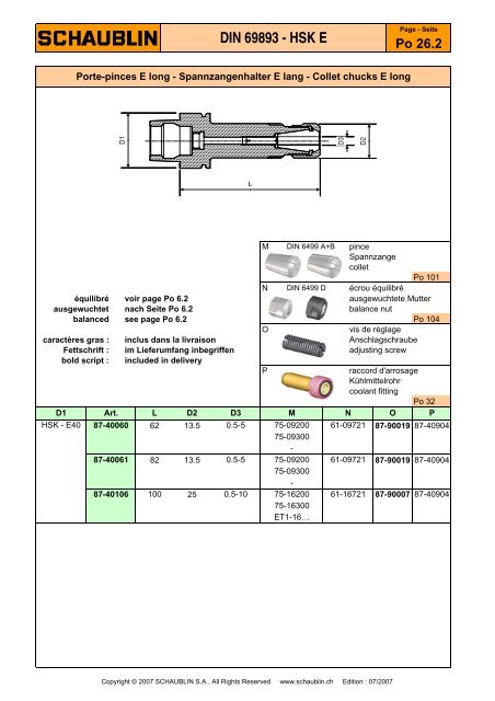 DIN 69893 - HSK E - Schaublin SA