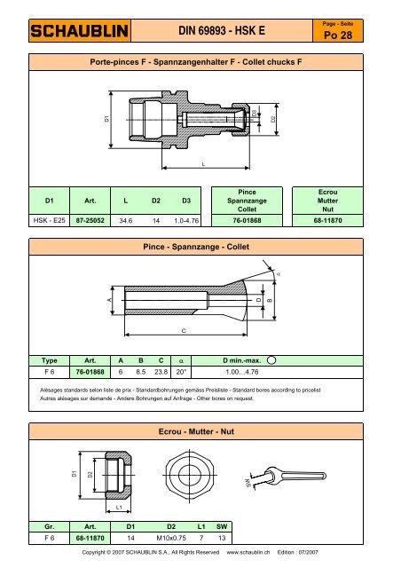 DIN 69893 - HSK E - Schaublin SA