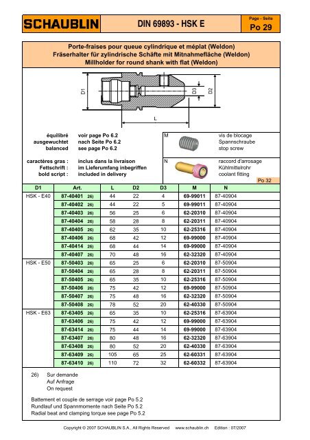 DIN 69893 - HSK E - Schaublin SA