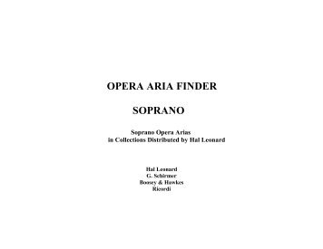 OPERA ARIA FINDER SOPRANO - Hal Leonard