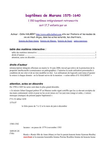 baptêmes de Marans 1575-1640 - histoire du Haut-Anjou