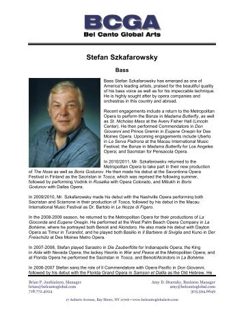 Stefan Szkafarowsky Press Kit - Bel Canto Global Arts, LLC