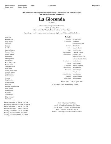 La Gioconda - San Francisco Opera Performance Archive