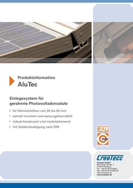 AluTec – Einlegesystem für gerahmte ... - Solarblitz.ch