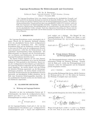 Lagrange-Formalismus für Elektrodynamik und Gravitation