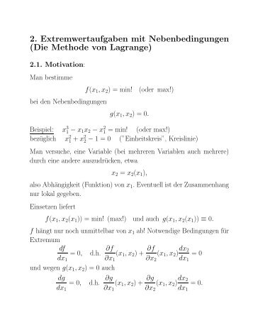 2. Extremwertaufgaben mit Nebenbedingungen (Die Methode von Lagrange)