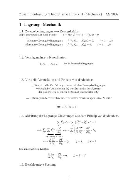 Zusammenfassung Theoretische Physik II (Mechanik) SS 2007 1 ...