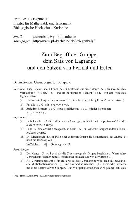 Zum Begriff Der Gruppe Dem Satz Von Lagrange Und Den Satzen