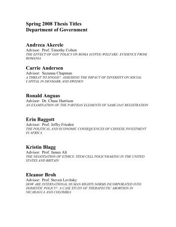 Spring 2008 Thesis Titles - Department of Government