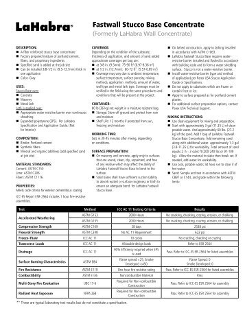 Data Sheet: LaHabra Fastwall Stucco Base Concentrate