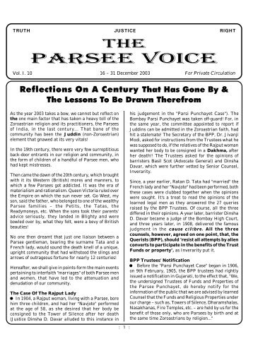 Parsee Voice - Traditional Zoroastrianism: Tenets of the Religion