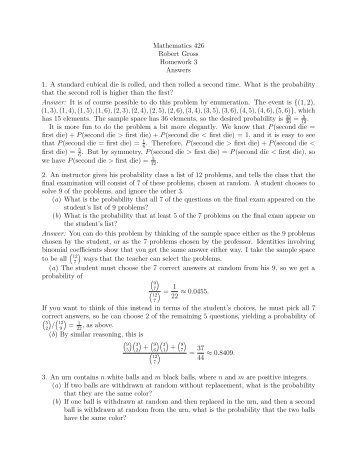 Mathematics 426 Robert Gross Homework 3 Answers 1. A standard ...