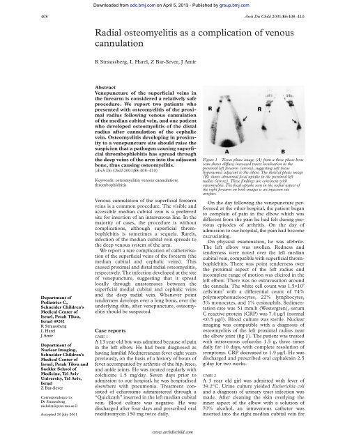 Radial osteomyelitis as a complication of venous cannulation