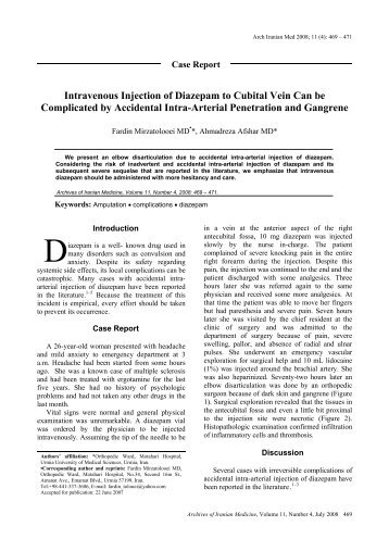 Intravenous Injection of Diazepam to Cubital Vein Can be ...