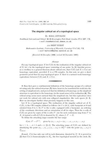 The singular cubical set of a topological space - Mathematical ...