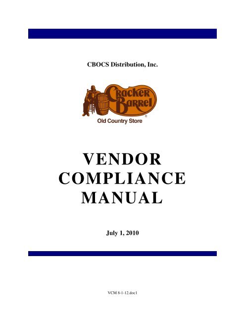 VENDOR COMPLIANCE MANUAL - Cracker Barrel