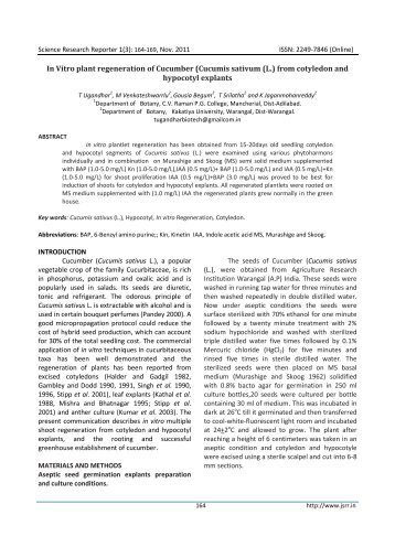 In Vitro plant regeneration of Cucumber (Cucumis sativum (L.) from ...