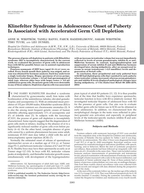 Klinefelter Syndrome in Adolescence - The Journal of Clinical ...