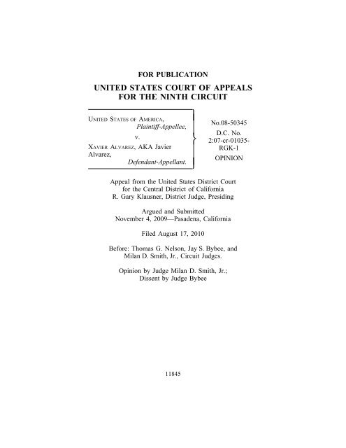 USA v. Xavier Alvarez - Ninth Circuit Court of Appeals