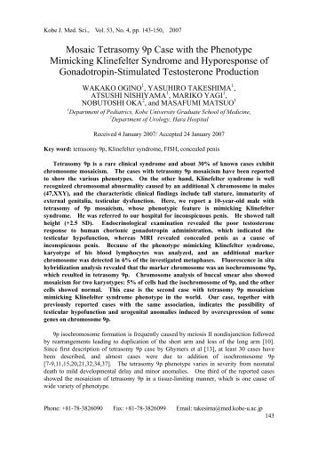 Mosaic Tetrasomy 9p Case with the Phenotype Mimicking Klinefelter ...