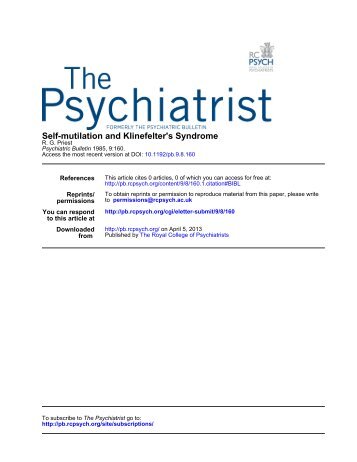 Self-mutilation and Klinefelter's Syndrome Italian ... - The Psychiatrist