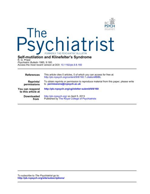 Self-mutilation and Klinefelter's Syndrome Italian ... - The Psychiatrist