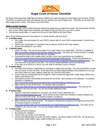 troop 1 court of honor checklist timeline of honor checklist