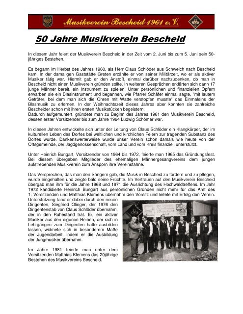 50 Jahre Musikverein Bescheid