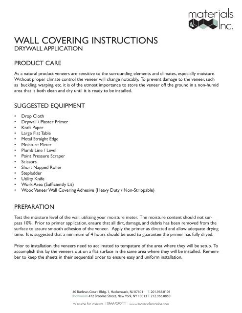 wall covering instructions - Materials Inc.