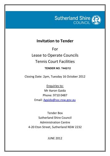 Invitation to Tender For Lease to Operate Councils Tennis Court ...