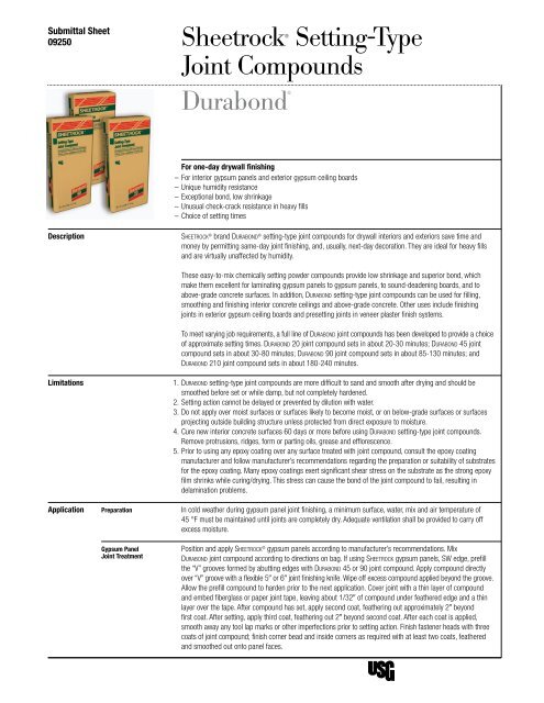 Sheetrock Durabond Joint Compound J17A - USG