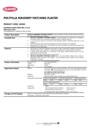 polyfilla masonry patching plaster - Plascon