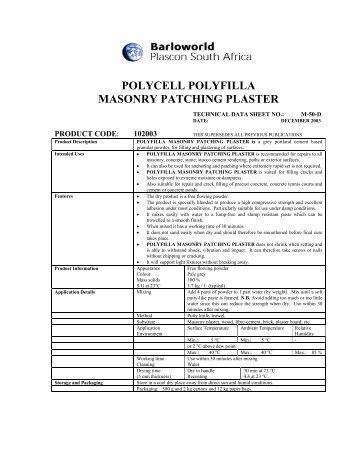 POLYCELL POLYFILLA MASONRY PATCHING PLASTER - AutoSpec