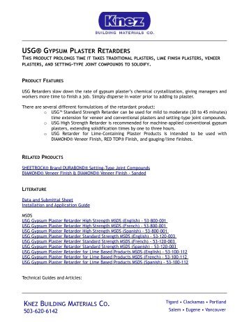 USG® GYPSUM PLASTER RETARDERS KNEZ ... - Knez Inc