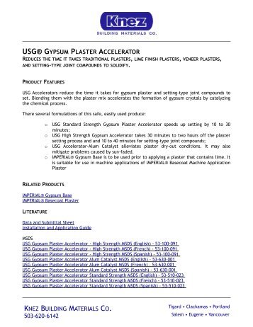 USG® GYPSUM PLASTER ACCELERATOR KNEZ ... - Knez Inc
