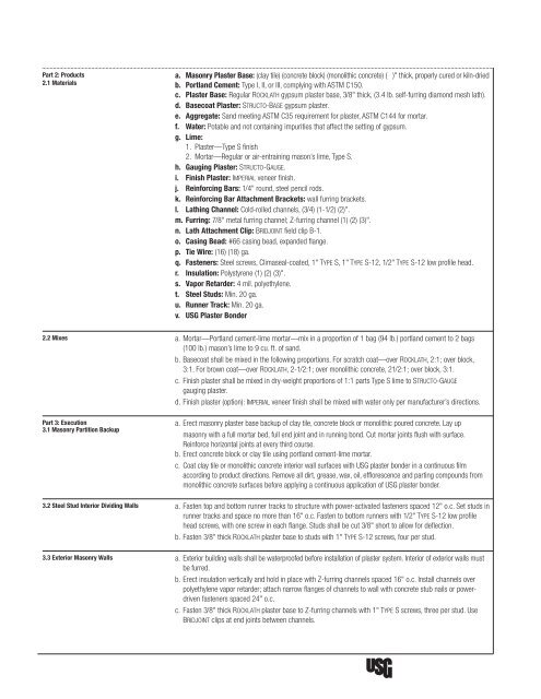 Lathing & Plastering Specifications for