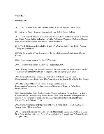 Vidya Rao Bibliography 2012. Of Courtesan Songs and ... - IEA