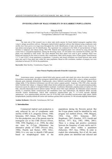 INVESTIGATION OF MALE STERILITY IN SUGARBEET ...