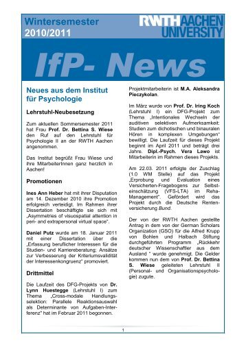 Wintersemester 2010/2011 - Institut für Psychologie der RWTH ...