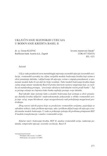 uključivanje sezonskih utjecaja u bodovanje kredita basel ii