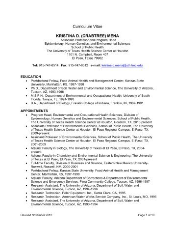 Curriculum Vitae KRISTINA D. (CRABTREE) MENA - The University ...