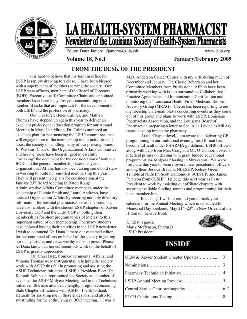 January/February 2009 - Louisiana Society of Health-System ...